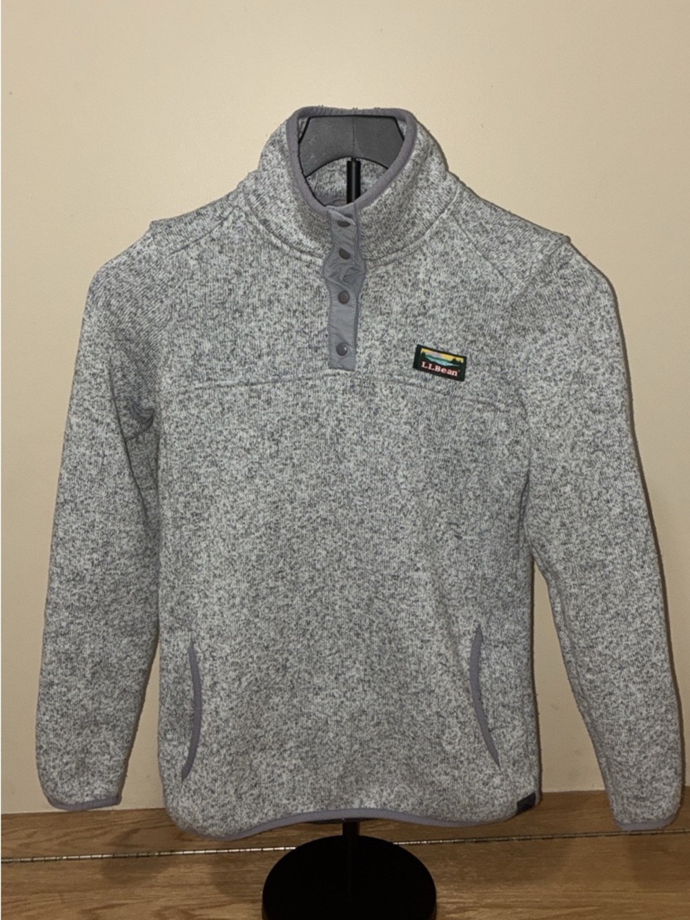 L.L. Bean Light Heather Gray Snap-Button Fleece Pullover